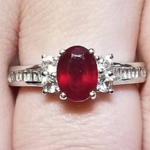 Natural Ruby and White Topaz Sterling Silver Ring